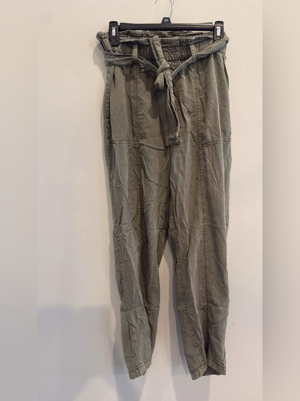 Olive Green womens Paperbag Waist Casual Pants